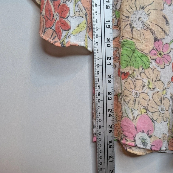 Zac & Rachel  Smocked Neck 3/4 Flutter Sleeve White Floral Women M - Picture 7 of 7